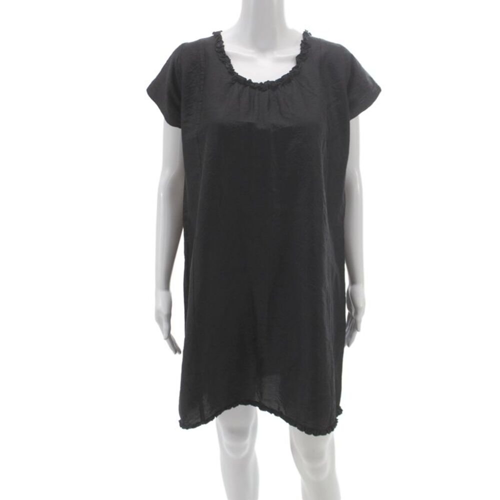Joshi Womens Shift Dress Black Silk Scoop Neck Short Sleeve Above Knee Size M